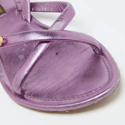 Pre Owned Louis Vuitton Metallic Purple Leather Flat Sandals Size 37.5