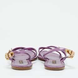 Pre Owned Louis Vuitton Metallic Purple Leather Flat Sandals Size 37.5