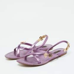 Pre Owned Louis Vuitton Metallic Purple Leather Flat Sandals Size 37.5