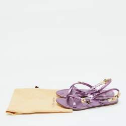 Pre Owned Louis Vuitton Metallic Purple Leather Flat Sandals Size 37.5