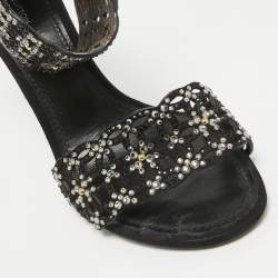 Louis Vuitton Black Suede Crystal Embellished Ankle Strap Sandals Size 38.5