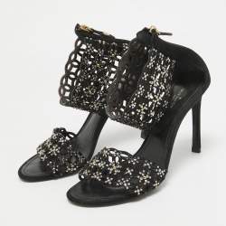 Louis Vuitton Black Suede Crystal Embellished Ankle Strap Sandals Size 38.5