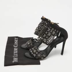 Louis Vuitton Black Suede Crystal Embellished Ankle Strap Sandals Size 38.5