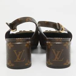 Pre Owned Louis Vuitton Brown Canvas Madeleine Block Heel Pumps Size 39