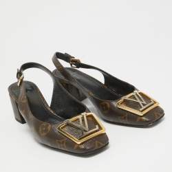 Pre Owned Louis Vuitton Brown Canvas Madeleine Block Heel Pumps Size 39