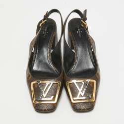 Pre Owned Louis Vuitton Brown Canvas Madeleine Block Heel Pumps Size 39