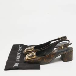 Pre Owned Louis Vuitton Brown Canvas Madeleine Block Heel Pumps Size 39