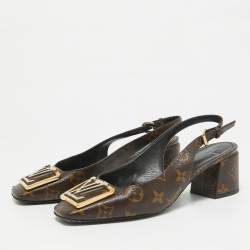Pre Owned Louis Vuitton Brown Canvas Madeleine Block Heel Pumps Size 39