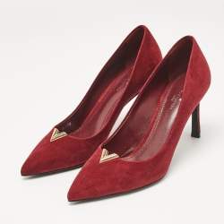 Pre Owned Louis Vuitton Burgundy Suede Heart Breaker Pointed Toe Pumps Size 37