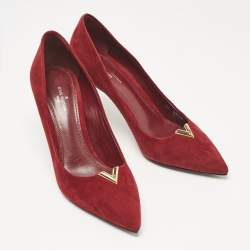 Pre Owned Louis Vuitton Burgundy Suede Heart Breaker Pointed Toe Pumps Size 37