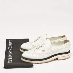 Louis Vuitton White Leather Tassel Brogue Slip On Loafers Size 37.5