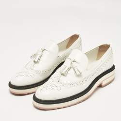 Louis Vuitton White Leather Tassel Brogue Slip On Loafers Size 37.5