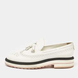 Louis Vuitton White Leather Tassel Brogue Slip On Loafers Size 37.5