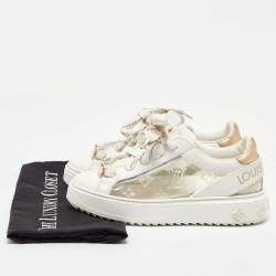 Louis Vuitton White Leather and Monogram PVC Time Out Sneakers Size 36