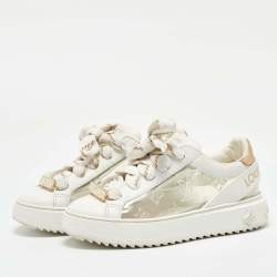 Louis Vuitton White Leather and Monogram PVC Time Out Sneakers Size 36