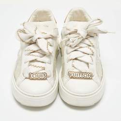 Louis Vuitton White Leather and Monogram PVC Time Out Sneakers Size 36