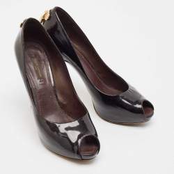 Louis Vuitton Burgundy Patent Leather Oh Really! Peep Toe Pumps Size 38