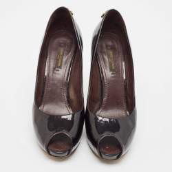 Louis Vuitton Burgundy Patent Leather Oh Really! Peep Toe Pumps Size 38