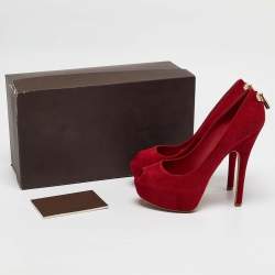 Pre Owned Louis Vuitton Red Suede Oh Really! Platform Pumps Size 38