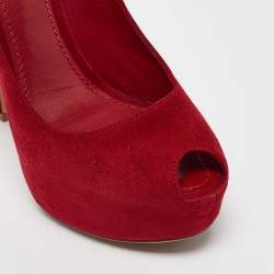Pre Owned Louis Vuitton Red Suede Oh Really! Platform Pumps Size 38