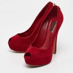 Pre Owned Louis Vuitton Red Suede Oh Really! Platform Pumps Size 38