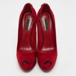 Pre Owned Louis Vuitton Red Suede Oh Really! Platform Pumps Size 38