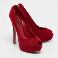 Pre Owned Louis Vuitton Red Suede Oh Really! Platform Pumps Size 38