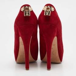 Pre Owned Louis Vuitton Red Suede Oh Really! Platform Pumps Size 38
