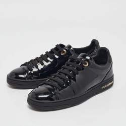 Louis Vuitton Black Patent Leather Frontrow Lace Up Sneakers Size 36