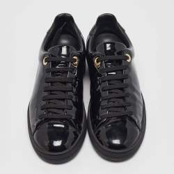 Louis Vuitton Black Patent Leather Frontrow Lace Up Sneakers Size 36