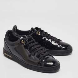 Louis Vuitton Black Patent Leather Frontrow Lace Up Sneakers Size 36