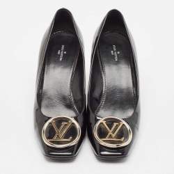 Louis Vuitton Black Patent Leather Madeleine Block Heel Pumps Size 40