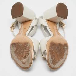 Pre Owned Louis Vuitton White Leather Ankle Strap Sandals Size 41