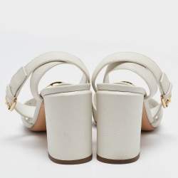 Pre Owned Louis Vuitton White Leather Ankle Strap Sandals Size 41