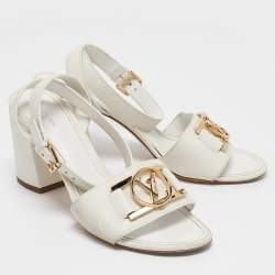 Pre Owned Louis Vuitton White Leather Ankle Strap Sandals Size 41