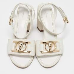 Pre Owned Louis Vuitton White Leather Ankle Strap Sandals Size 41