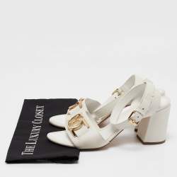 Pre Owned Louis Vuitton White Leather Ankle Strap Sandals Size 41