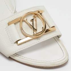Pre Owned Louis Vuitton White Leather Ankle Strap Sandals Size 41