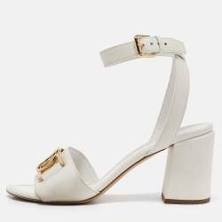 Pre Owned Louis Vuitton White Leather Ankle Strap Sandals Size 41