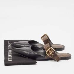 Louis Vuitton Black/Brown Monogram Canvas and Leather Mules Size 41