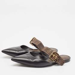 Louis Vuitton Black/Brown Monogram Canvas and Leather Mules Size 41