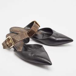 Louis Vuitton Black/Brown Monogram Canvas and Leather Mules Size 41