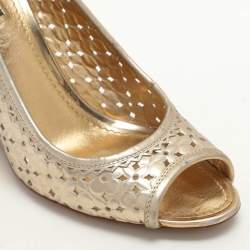 Louis Vuitton Gold Laser Cut Patent Leather Peep Toe Pumps Size 39