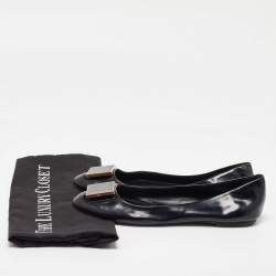 Louis Vuitton Black Leather Square Detail Ballet Flats Size 39