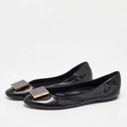 Louis Vuitton Black Leather Square Detail Ballet Flats Size 39