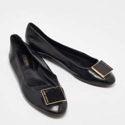 Louis Vuitton Black Leather Square Detail Ballet Flats Size 39