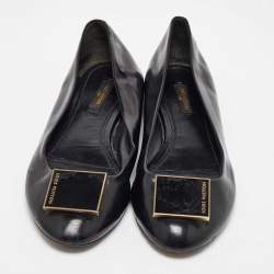 Louis Vuitton Black Leather Square Detail Ballet Flats Size 39