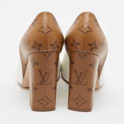 Pre Owned Louis Vuitton White/Brown Leather and Monogram Canvas Matchmake Pumps Size 36.5