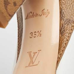 Pre Owned Louis Vuitton White/Brown Leather and Monogram Canvas Matchmake Pumps Size 36.5
