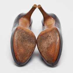 Pre Owned Louis Vuitton Dark Brown Patent Leather Peep Toe Pumps Size 36.5